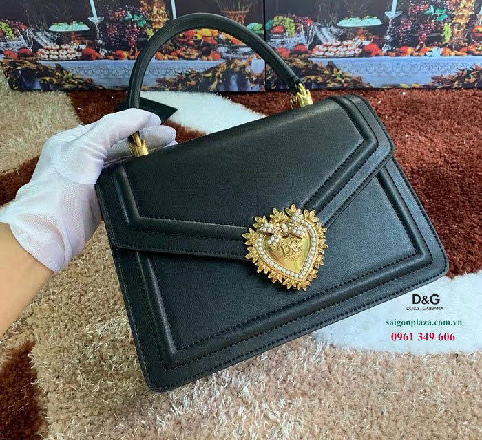 Túi da nữ mềm DG màu đen Dolce Gabbana Devotion H030522
