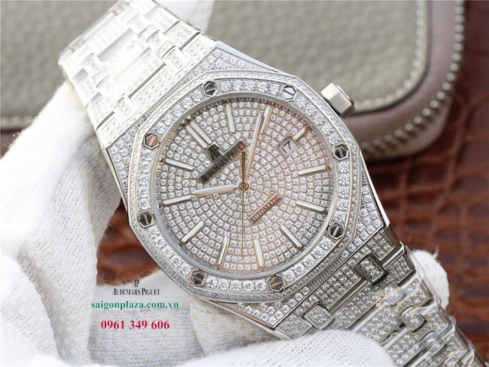 đồng hồ màu trắng nạm đá quý đồng hồ nam siêu cấp Audemars Piguet Royal Oak 15400.OR