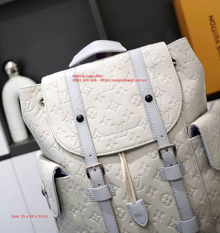 Balo LV Louis Vuitton đeo vai nam công sở da thật màu trắng chính hãng