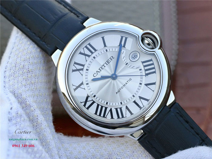 Đồng hồ vàng trắng thật dây da cá sấu đen Cartier W69016Z4 42mm
