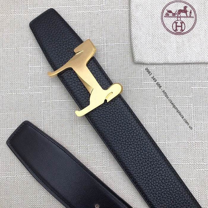 Dây thắt lưng cao cấp Hermes PH036525 dây thắt lưng HM Hermes da bò đẹp màu đen khóa vàng chái xước