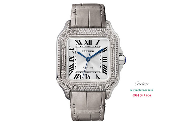 đồng hồ nam dây da cá sấu kim cương đá Cartier WJSA0006 size nhỏ 35mm