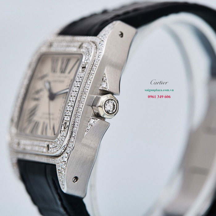 Đồng hồ vàng trắng kim cương Cartier Santos De Cartier WM501751