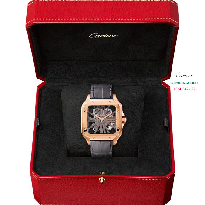 Đồng hồ nam dây da bò cá sấu Cartier Santos De Cartier Skeleton WHSA0018