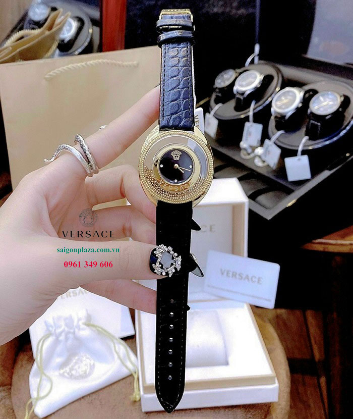 Đồng hồ nữ mặt đen dây da đen Versace Destiny Spirit VAR030016