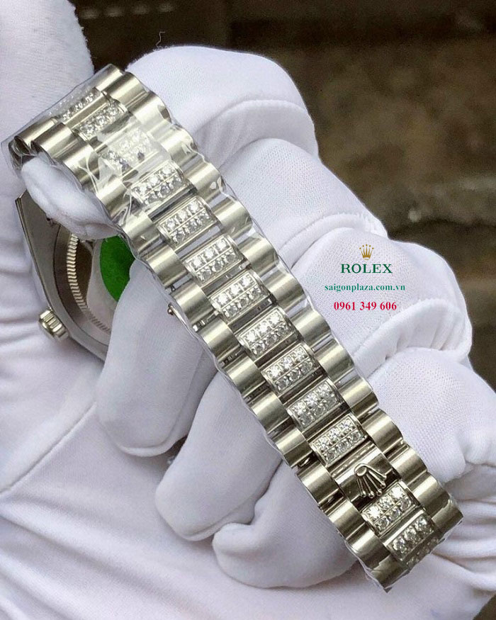 Đồng hồ Rolex màu trắng đính đá Rolex Day-Date 118348