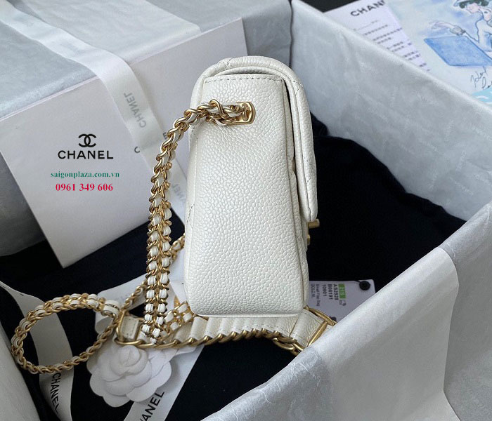túi hãng chanel da sẫn da hạt da nhám Chanel Grained Calfskin AS2528 màu trắng