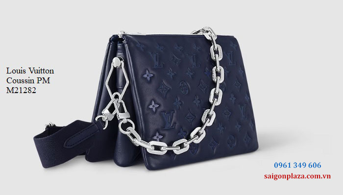 Tiệm túi xách da cao cấp uy tín có bảo hành túi LV Louis Vuitton Coussin PM M21282 size 26 xanh Hải Quân