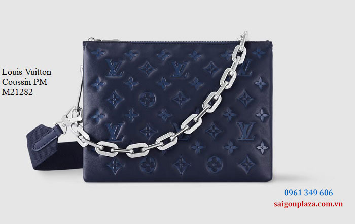 Shop bán túi da cao cấp có bảo hành túi đeo vai Louis Vuitton LV Coussin PM M21282 size 26 xanh navy