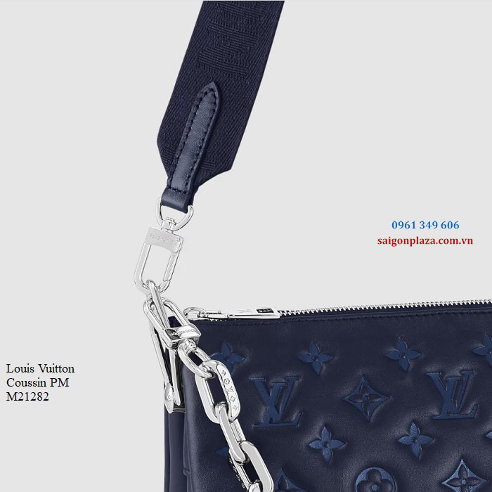 Túi LV Louis Vuitton có hai dây vải và dây xích trắng vàng túi đeo vai đeo chéo size vừa to 26cm Coussin PM M21282