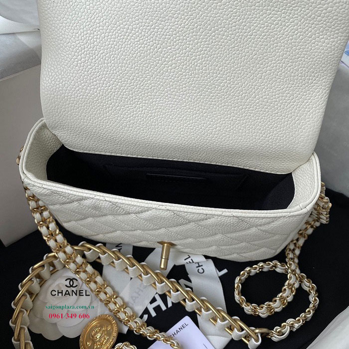 túi nữ xinh xinh da mềm cao cấp hiệu Chanel Grained Calfskin AS2528 màu trắng