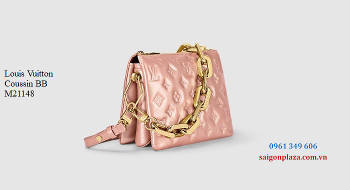 Túi đẹp cho phụ nữ Louis Vuitton LV Coussin BB M21148 túi màu vàng hồng size cỡ khích thước nhỏ 21cm