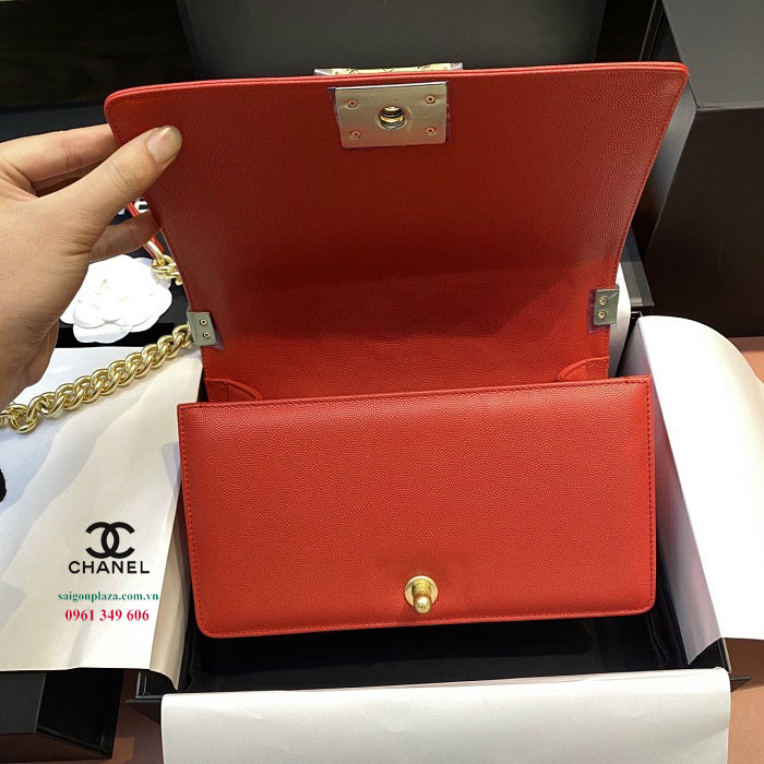 Túi da Chanel size 25 da Caviar da bê Chanel boy rep 1:1 màu đỏ