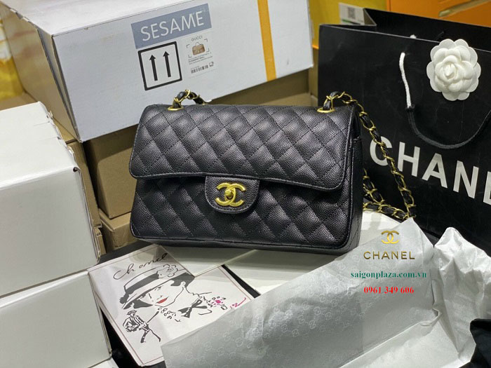 Túi xách nữ đẹp Chanel 2.55 da hột da sần dây khóa vàng