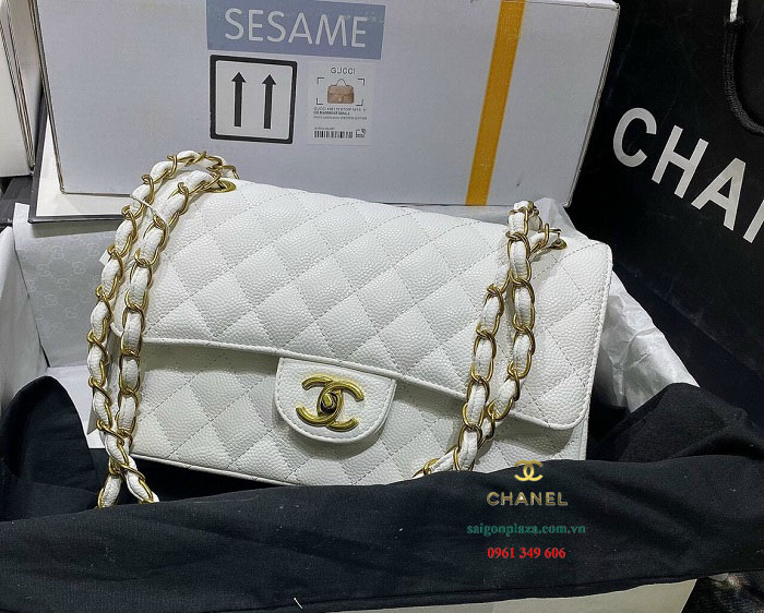 Túi da trắng nữ Hà Nội TP HCM Sài Gòn Chanel Classic 2.55