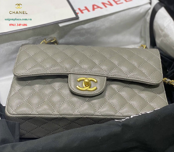 Túi nữ hàng hiệu Chanel Classic 2.55 da hột màu xám ghi