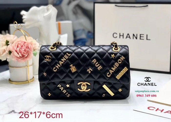túi Chanel đen nữ Chanel Classic Charm Cambon Rue 31
