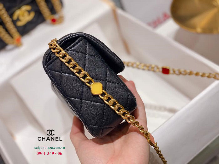 Túi nữ chính hãng giá rẻ Chanel Classic dây đeo đính đá họa tiết da mềm