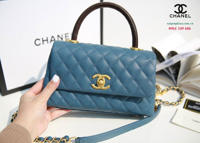 Chanel Coco Handle Bag Túi xách Chanel nữ da thật màu xanh nhạt