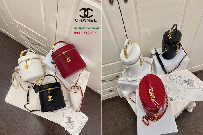 túi xách dạng hộp tròn dang trống Chanel Vanity C024212
