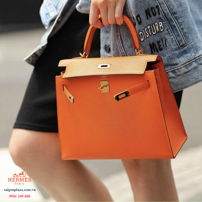 Túi nữ màu da cam chính hãng giá rẻ Hermes Kelly Bag