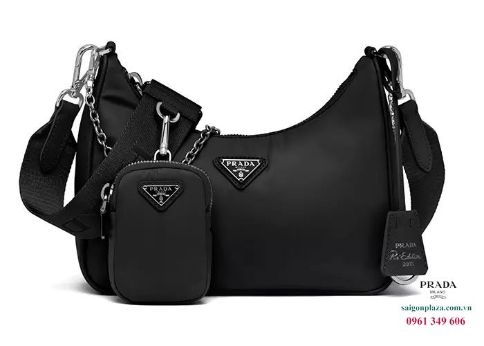 Túi nữ cao cấp Prada Re-Edition 2005 Nylon Bag Black kèm ví