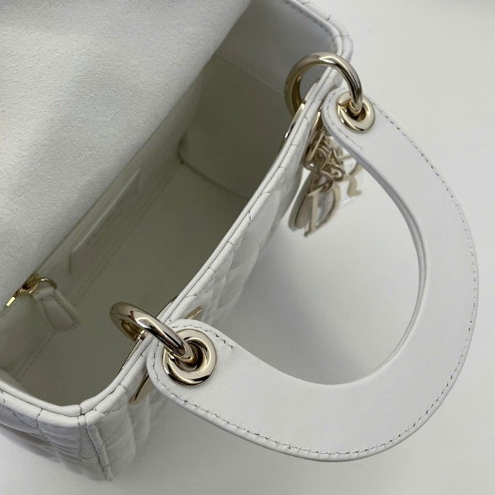 Túi xách tay nữ Dior Mini Lady Dior Handbag PH159259 màu trắng Túi Dior dáng cao dáng đứng size kích thước nhỏ 17cm màu trắng chính hãng