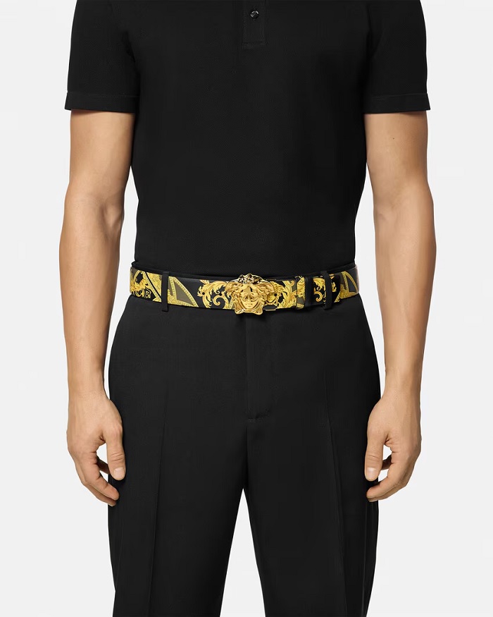 Dây thắt lưng chính hãng nam da thật cao cấp Versace Barocco Reversible Belt 4 cm DCU6705 1A11396 5G81V