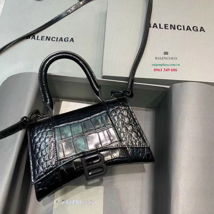 Túi Balenciaga da cá sấu màu đen Balenciaga Hourglass XS Croc Bag