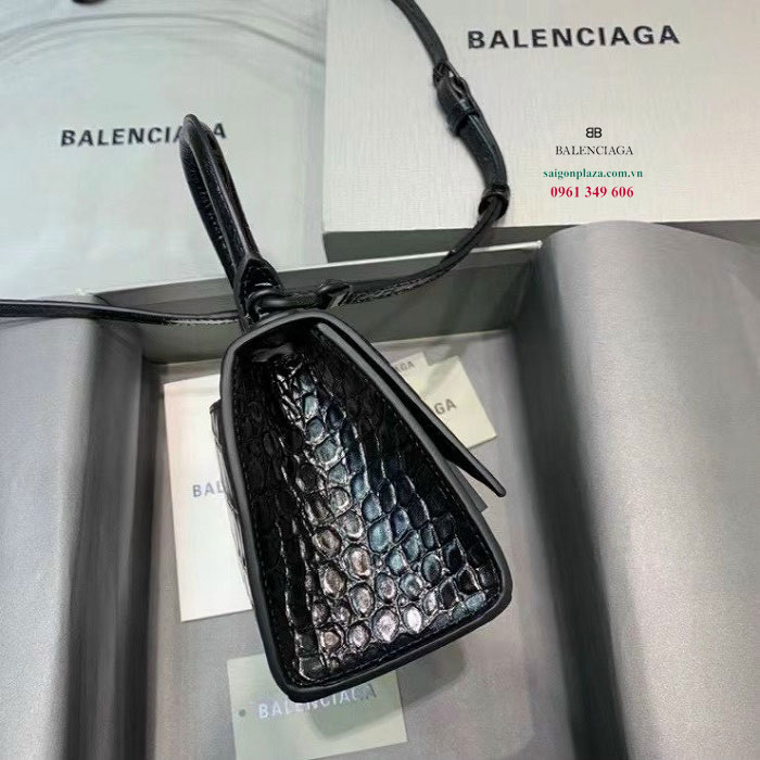 Túi hàng hiệu cho nữ da thật Balenciaga Hourglass XS Croc Bag
