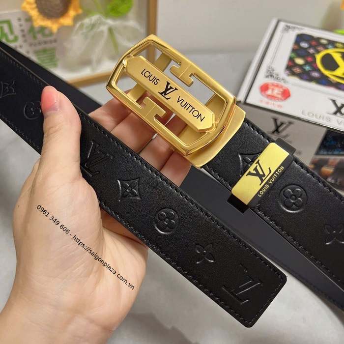 Dây thắt lưng cao cấp Louis Vuitton M1805U dây nịt lưng nam LV Louis Vuitton thắt lưng nam dây da đen khóa vàng LV Louis Vuitton bản 3,5cm 35mm
