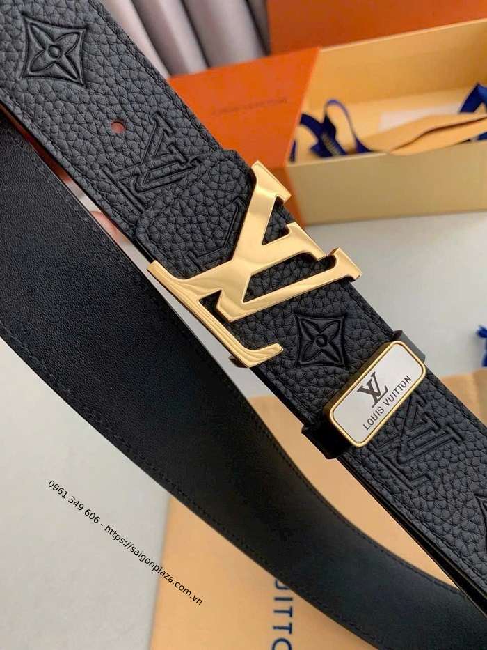 Dây lưng nam da đen khóa vàng dây thắt lưng LV Louis Vuitton nam chính hãng