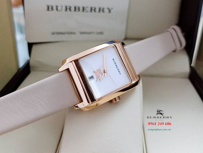 đồng hồ nữ dây da mặt hình chữ nhật Burberry BU1571