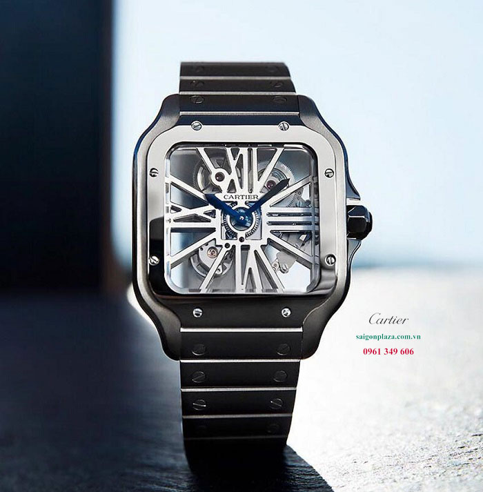 Đồng hồ nam mặt vuông sang trọng Cartier Skeleton WHSA0015
