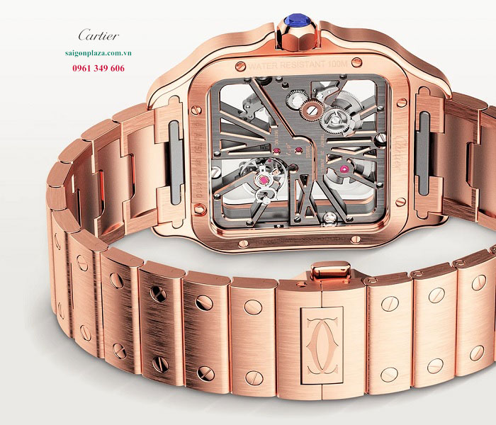 Đồng hồ vàng hồng 18 chính hãng Cartier Santos Skeleton WHSA0016
