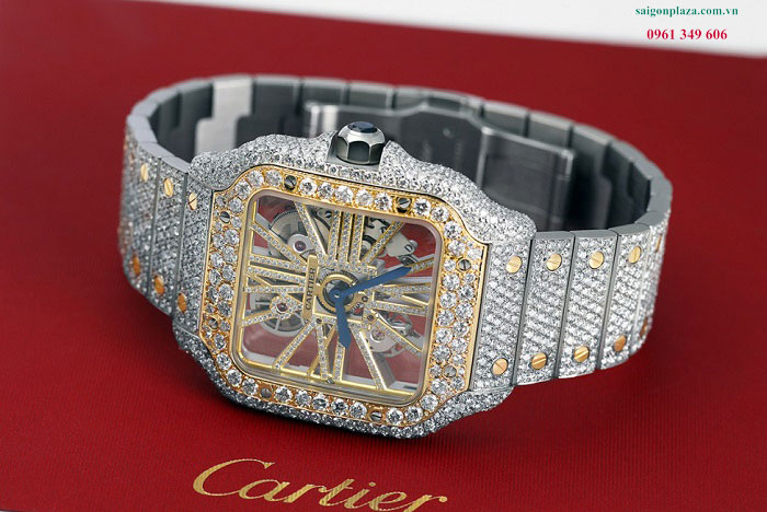 Đồng hồ bọc đá quý kim cương Cartier Santos Skeleton WHSA0019