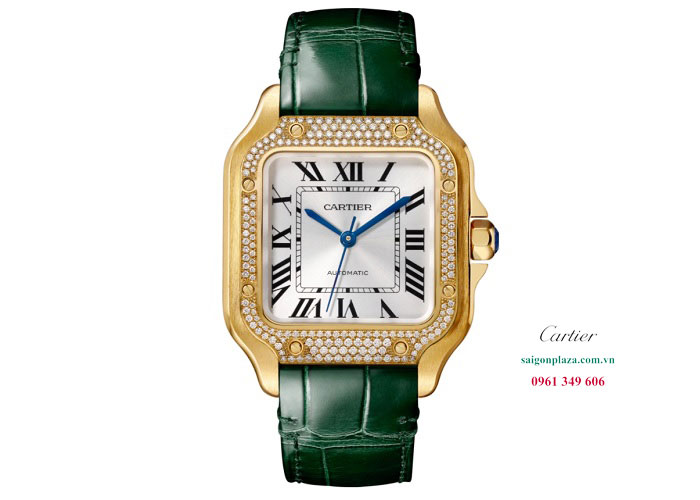 Đồng hồ vuông đính đá kim cương hiệu Cartier Santos De Cartier WJSA0008