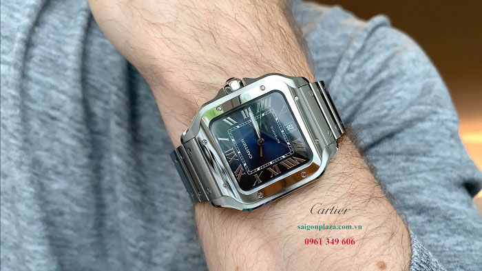 đồng hồ mặt xanh size cỡ 40 cho nam Cartier Santos De WSSA0030