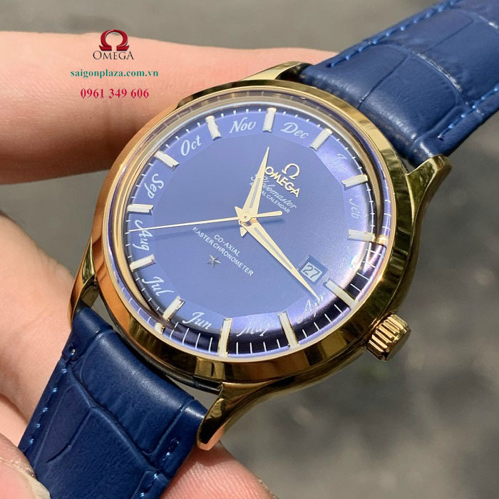 Đồng hồ Omega vàng tây dây da Omega Globemaster OM1101