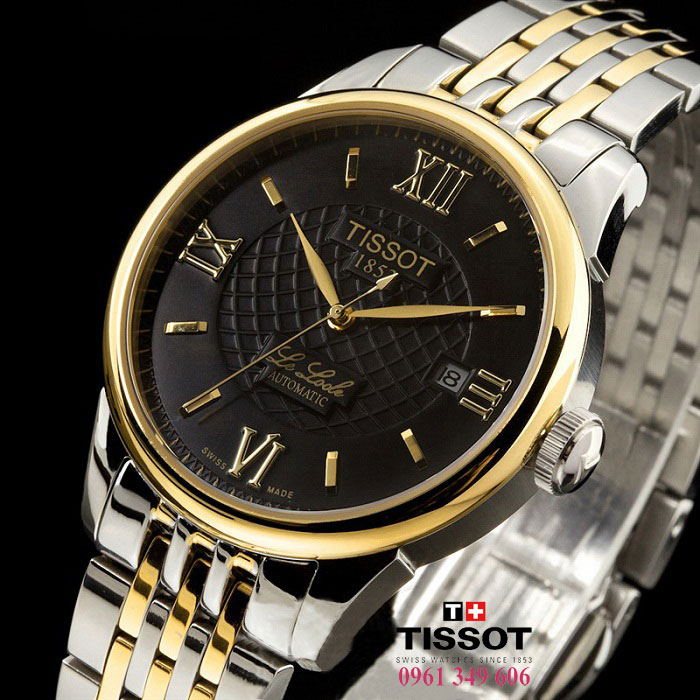 Đồng hồ nam dây vàng mặt đen Tissot 12BL0447271