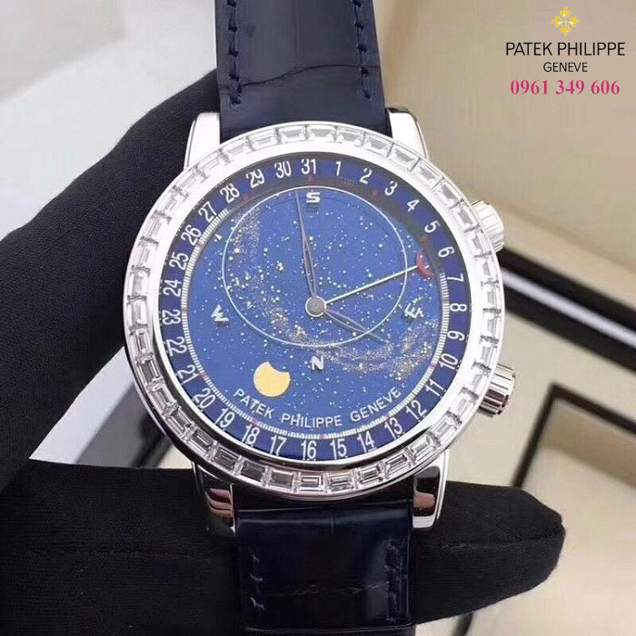 Đồng hồ nam Patek Philippe đính đá kim cương 6104G-001