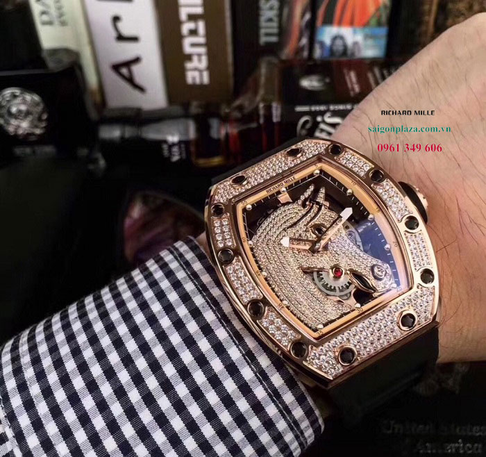 Đồng hồ Richard Mille RM 52-02 vàng 18k đầu ngựa nạm đá quý kim cương