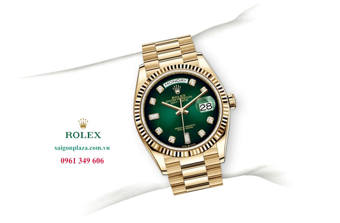 Cách chọn đồng hồ đeo tay hợp mệnh Rolex Day-Date 128238 0069 Mặt số Ombre xanh lá