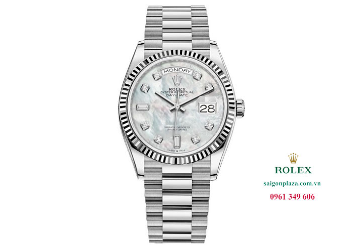 Đồng hồ rolex dây đeo tổng thống Rolex Day-Date 128239-0007 trắng vỏ trai