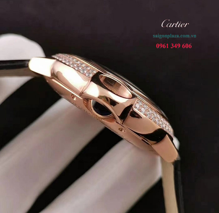 Đồng hồ Cartier vàng hồng dây da Cartier Tourbillon Diamond W25920