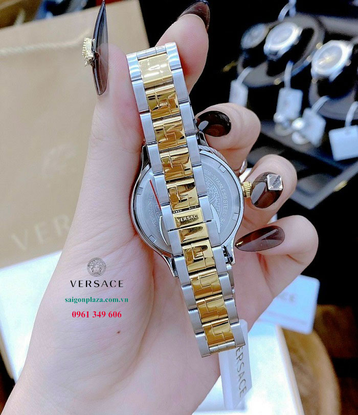 Đồng hồ nữ dây vàng bạc demi Versace Hellenyium V12050016