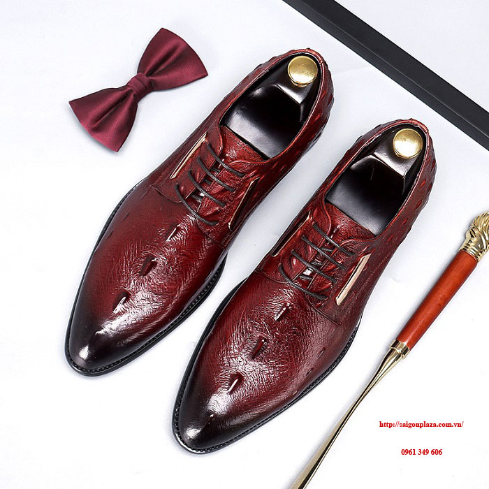 giày Hồng Kông giày da bò nam màu đỏ rượi Aston A170521