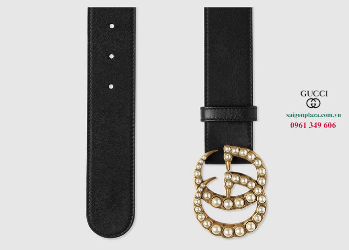 Dây thắt lưng nữ hàng hiêu Gucci Leather Belt With Pearl Double G 1008