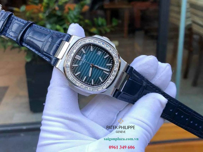đồng hồ nam dây da thật màu xanh Patek Philippe Automatic 3A047