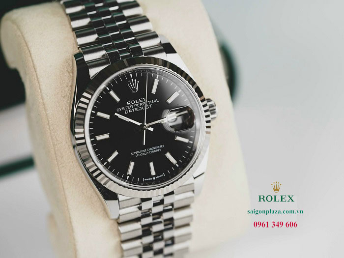 Đồng hồ cơ nam mặt đen dây trắng Rolex 126334BKSJ-0018 chính hãng